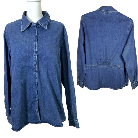 Liz Claiborne Denim Jacket Shirt Cinch Back Medium Wash Women Plus 3X - Picture 13 of 13